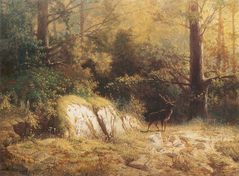 unknow artist Forest landscape with a deer China oil painting art